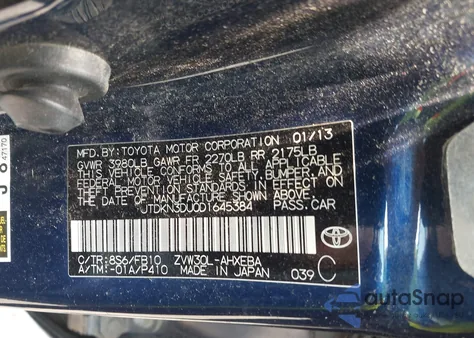 2013 Toyota Prius Two z USA, uszkodzony, nr VIN JTDKN3DU0D1645384